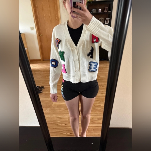 Women's Cream Cardigan with Colorful Patches - Picture 1 of 5